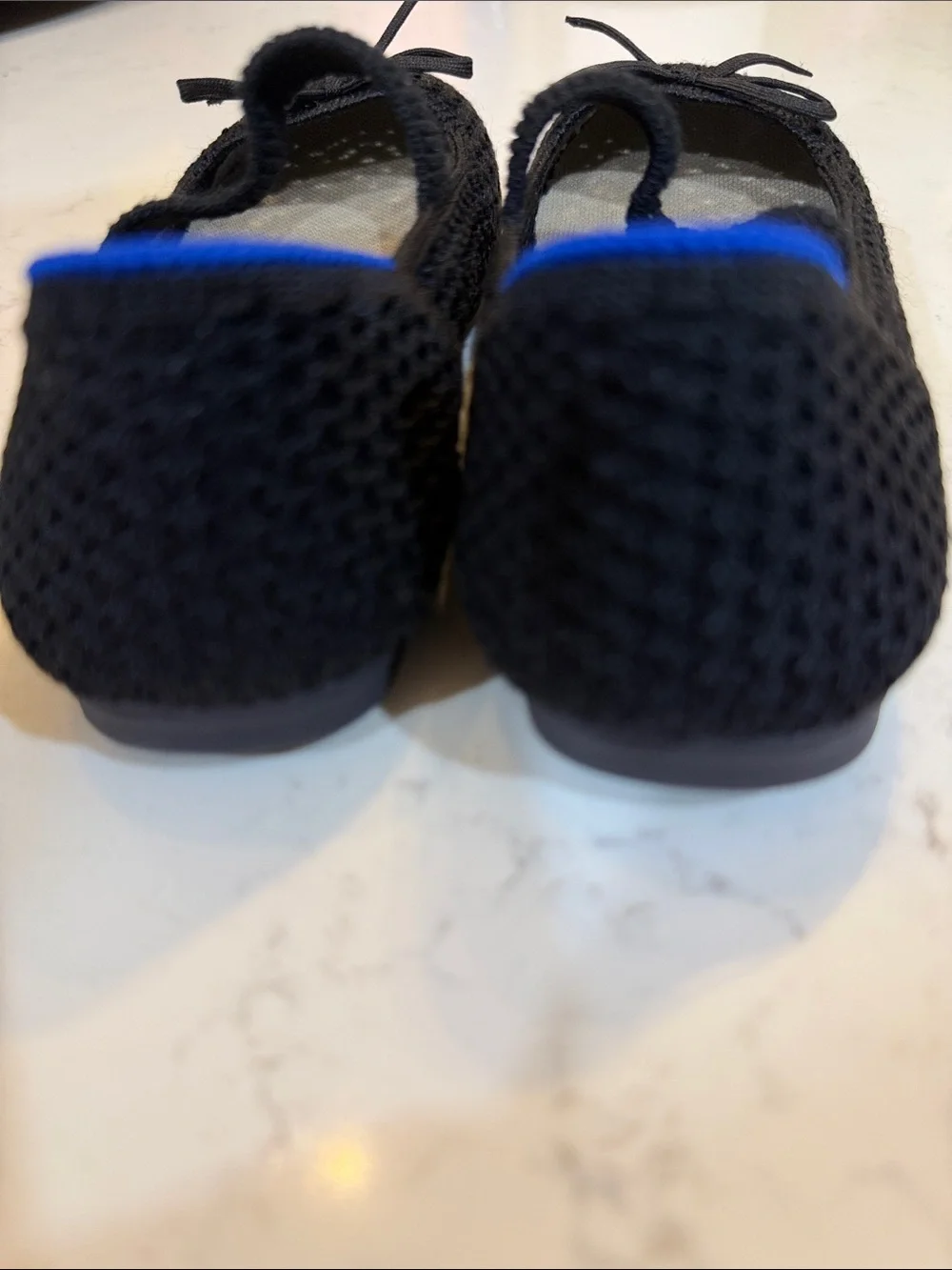 Rothy's Kids Black Knit Mary Jane Flats with Blue Trim